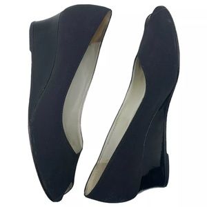 Bruno Magli Nisako Black Microfiber Peep Toe Wedge Heels Size 10